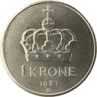 1-kronemynt, kobbernikkel 1-kronemynt, kobbernikkel