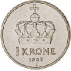 1-krone coin, cupro-nickel 1-krone coin, cupro-nickel