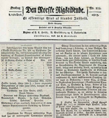 Utklipp fra Den Norske Rigstidende No. 103, 24. desember 1817
