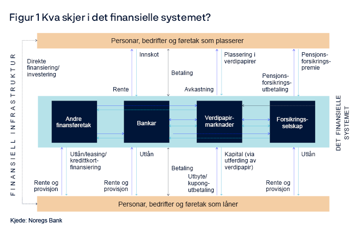 Figur 1 Kva skjer i det ﬁnansielle systemet?
Flytdiagram
Kjede: Noregs Bank