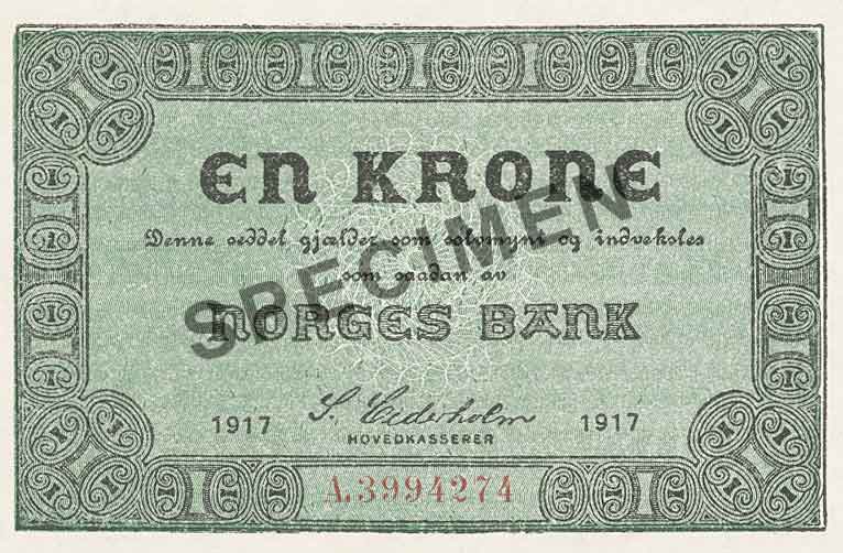 1-krone note, obverse 1-krone note, obverse