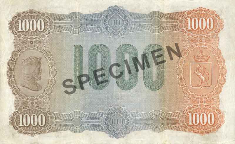 1000-krone note, reverse 1000-krone note, reverse
