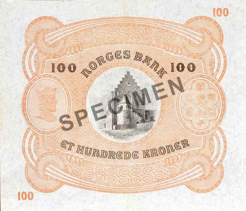 100-krone note, reverse 100-krone note, reverse