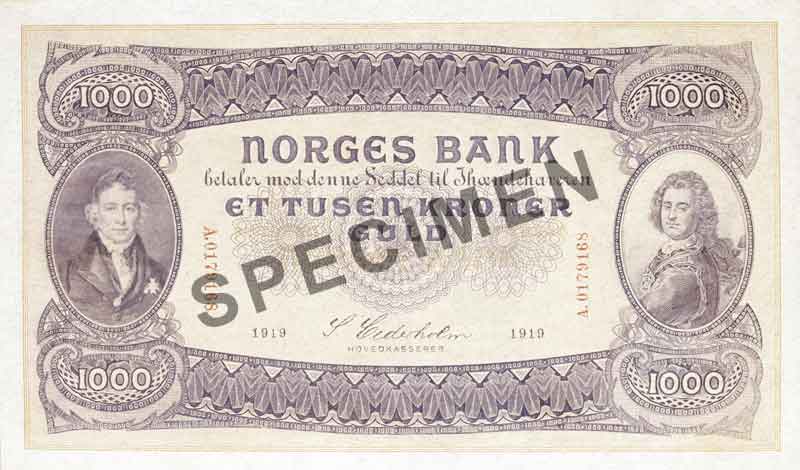 1000-krone note, obverse 1000-krone note, obverse