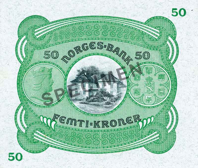 50-krone note, reverse 50-krone note, reverse