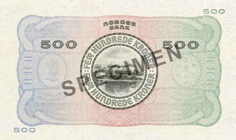 500-krone note, reverse 500-krone note, reverse