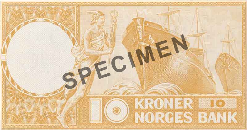 10-krone note, reverse 10-krone note, reverse