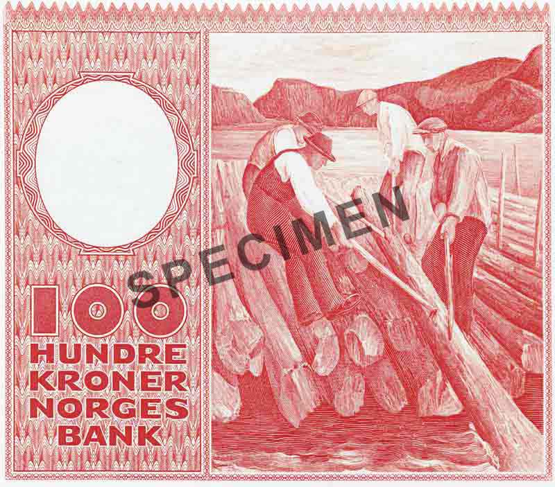 100-krone note, reverse 100-krone note, reverse