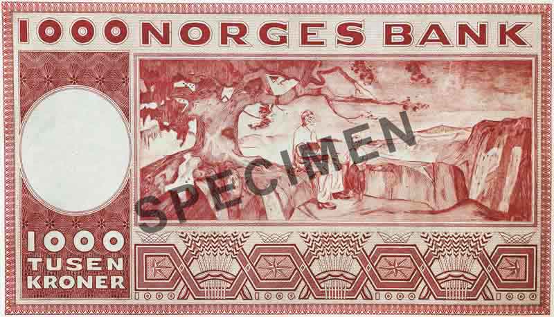 1000-krone note, reverse 1000-krone note, reverse