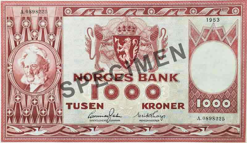 1000-krone note, obverse 1000-krone note, obverse